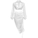 Color-White Suit-Autumn Winter Women Long Sleeve Collared Cropped T shirt Slim Fit Slit Skirt Set-Fancey Boutique