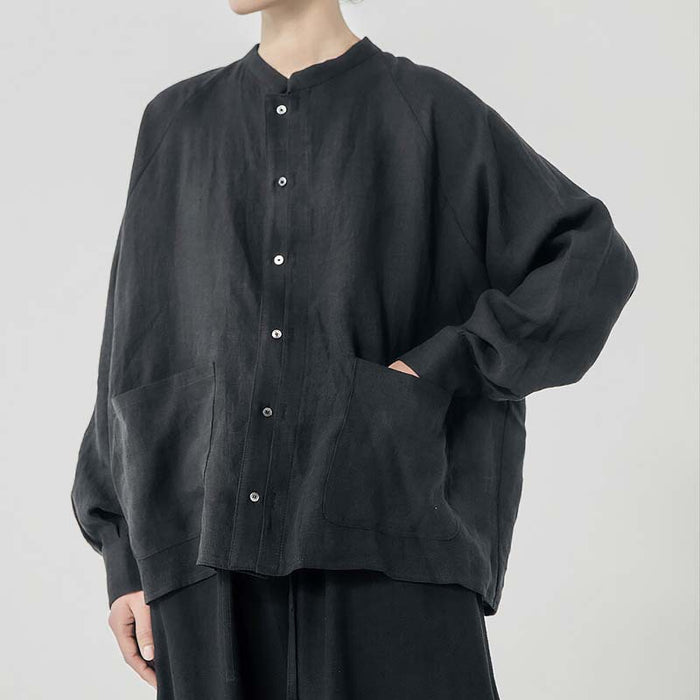 Linen Shirt Chinese Coat Stand Collar Special Interest Design Long Sleeve Men Women Couple Artistic Cotton Linen Shirt Top-Black-Fancey Boutique