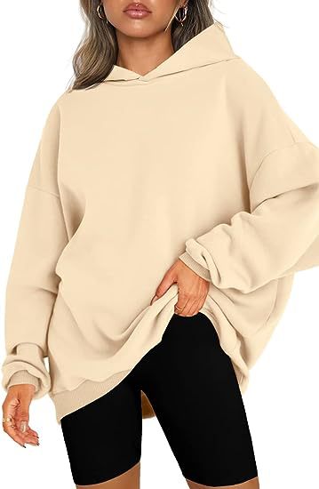 Color-Ivory-Women Clothing Hooded Pullover Oversized Loose Casual Brushed Hoody-Fancey Boutique