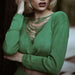 Color-Green-Women Sexy Slit Dress Tassel Hollow Out Cutout Sweater Suit for Women-Fancey Boutique