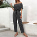 Color-Dark Grey-Summer Women Clothing off the Shoulder Solid Color Jumpsuit-Fancey Boutique