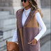 Color-Coffee Purple Color Matching-Autumn Casual Women Hooded Sleeveless Pocket Buckle Free Mid Length Bubble Velvet Outerwear-Fancey Boutique