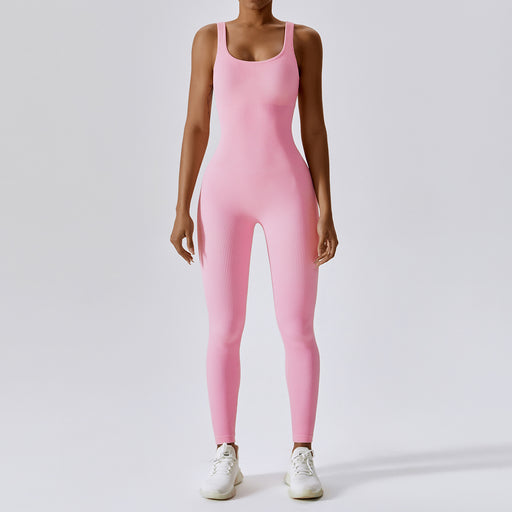 Color-Light pink-Spring Seamless Yoga Jumpsuit Dance Cinched Waist Slim Fit Sports Stretch Tight Jumpsuit-Fancey Boutique