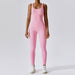 Color-Light pink-Spring Seamless Yoga Jumpsuit Dance Cinched Waist Slim Fit Sports Stretch Tight Jumpsuit-Fancey Boutique