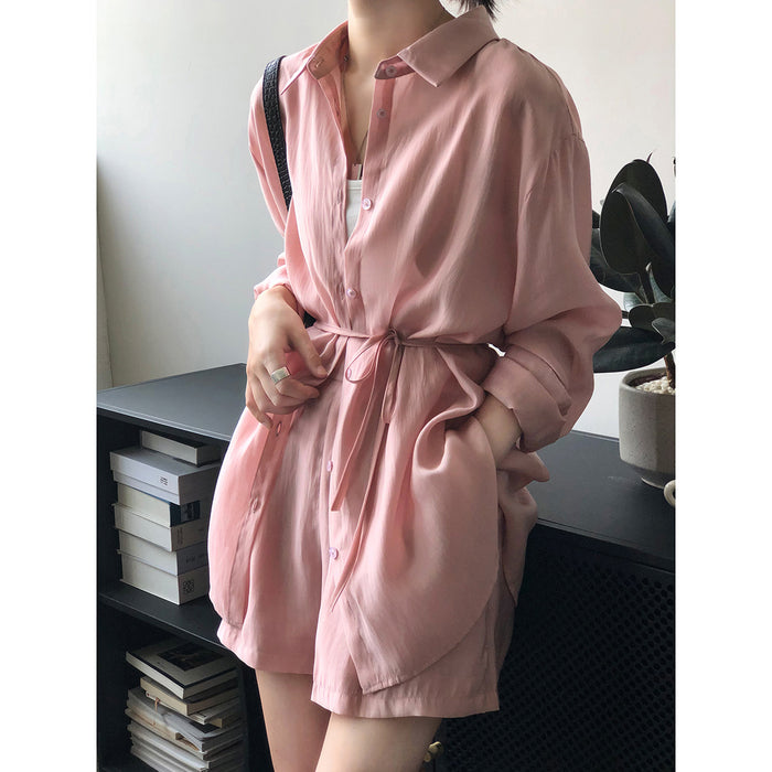 Draping Breathable Sun Protection Shirt Suit Women Summer Loose Thin Shirt Wide Leg Shorts Women-Fancey Boutique