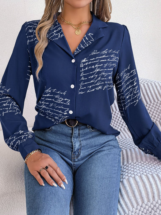 Color-Autumn Winter Casual All Match Letters Suit Collar Long Sleeve Shirt Women Clothing-Fancey Boutique