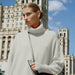 Color-Ivory-Autumn Winter Cocoon Shaped Turtleneck Front Short Back Long Loose Core-Fancey Boutique