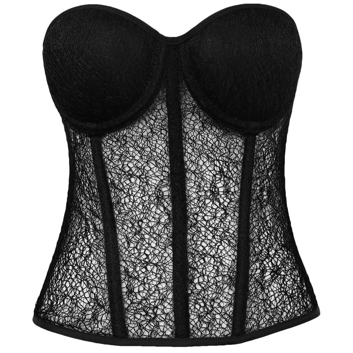 Color-Black-Court Women Summer Outer Wear Inner Wear Sexy Slim Fit Hollow Out Cutout Corset Boning Corset Boning Corset Bra Top Mesh Camisole Vest-Fancey Boutique