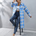 Color-Blue-Women Clothing Autumn Winter Plaid Single-Breasted Long Trench Coat-Fancey Boutique