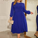 Color-Plus Size Long Sleeve Lace up Puff Sleeve Maxi Dress-Fancey Boutique