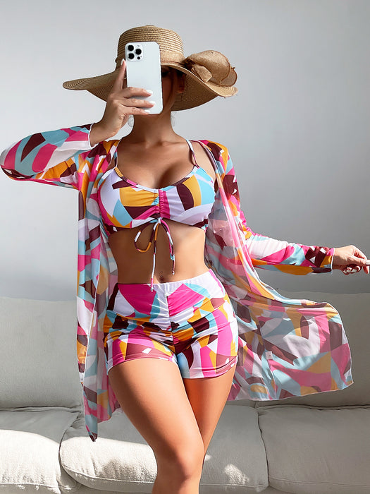 Color-Pattern 15-Swimsuit Women Split Three Piece Suit High Waist Long Sleeves Blouse Internet Celebrity Drawstring Suit-Fancey Boutique