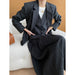 French High End Office Blazer Waistcoat Dress Three Piece Suit-Black and Gray Skirt-Fancey Boutique