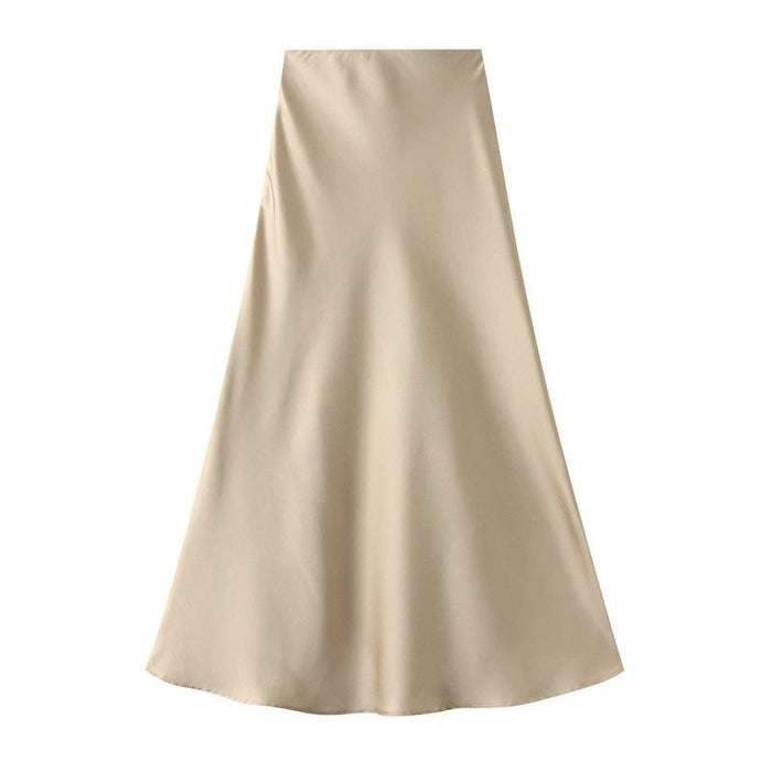 Color-Gold-High End Draping Acetate Satin Skirt Women Summer Mid Length Fishtail Skirt High Waist Slimming Hip Skirt-Fancey Boutique