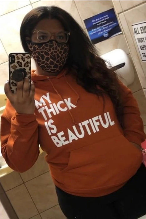 Color-Orange-Plus Size Fall Winter Solid Color Letter Graphic Printing Hooded Sweatshirt Coat-Fancey Boutique