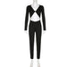 Color-Black-Sexy Casual Women Solid Color Basic Hooded Long Sleeved Jumpsuit Twisted Hollow Out Cutout Cropped One Piece Trousers-Fancey Boutique