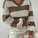 Autumn Winter Lazy Knitwear Loose Women V Neck Retro Contrast Color Striped Sweater-Fancey Boutique