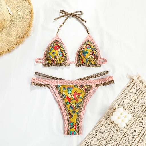 Color-Multi-1-Strap Split Swimsuit Women Sexy Patchwork Backless Print Bikini-Fancey Boutique