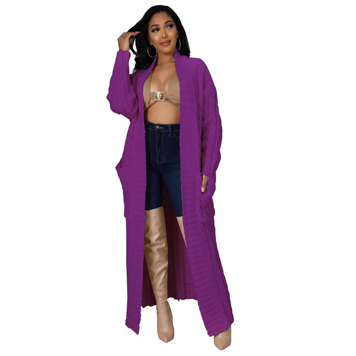 Color-Violet Color-Autumn Winter Women Clothing Sexy Casual Long Sleeve Long Sweater Coat-Fancey Boutique