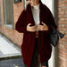 Color-Jujube Red-Cardigan Women Clothes Plush Casual Long Buckle Free Solid Color Loose Lapels Coat Women-Fancey Boutique