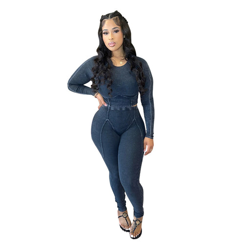 Color-Black-Women Wear Tight Sexy Sunken Stripe Long Sleeve Sports Two Suit-Fancey Boutique