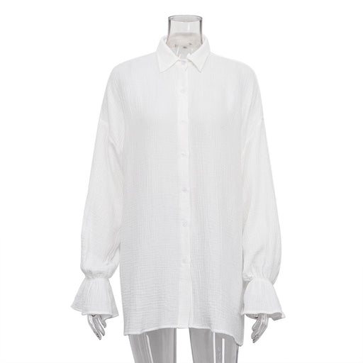 Color-White-Autumn Flared Sleeves Long Sleeves Shirt Full Casual Niche White Shirt for Women-Fancey Boutique