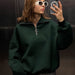 Collared Sweater Autumn Winter Women Unisex Street Loose Lapels Zipper Sweater-Blackish Green-Fancey Boutique