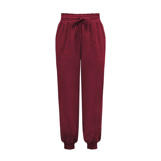 Color-Wine Red-Spring Summer Women Clothing Solid Color Rayon Comfort Casual Trousers Drawstring Elastic Waist Harem Pants-Fancey Boutique