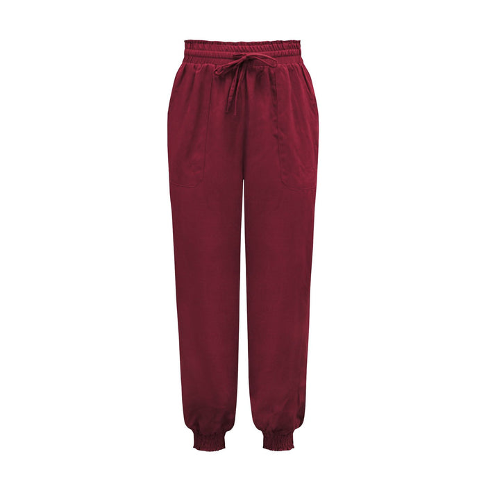 Color-Wine Red-Spring Summer Women Clothing Solid Color Rayon Comfort Casual Trousers Drawstring Elastic Waist Harem Pants-Fancey Boutique