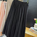 Lazy Yamamoto Cotton Linen Skirt for Women Summer Pleated High Waist Big Swing Umbrella Skirt Mid Length Skirt-Black-Fancey Boutique