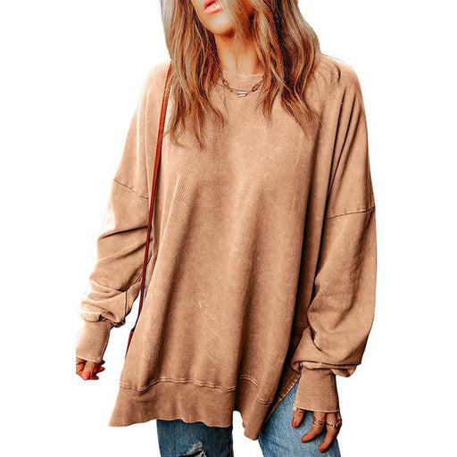 Color-Khaki-Simple Solid Color Loose Pullover Top Women Autumn Multicolor Minimalism All Matching Hoodie-Fancey Boutique