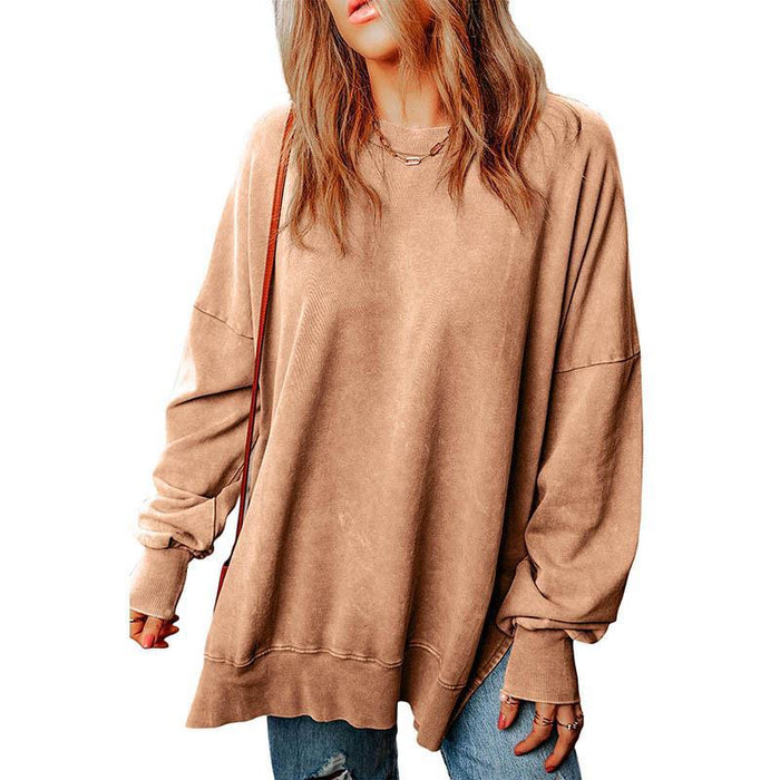 Color-Khaki-Simple Solid Color Loose Pullover Top Women Autumn Multicolor Minimalism All Matching Hoodie-Fancey Boutique