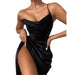 Color-Black-Spring Sexy Satin Dress Spaghetti Straps Sleeveless Backless Tight Dress Women-Fancey Boutique