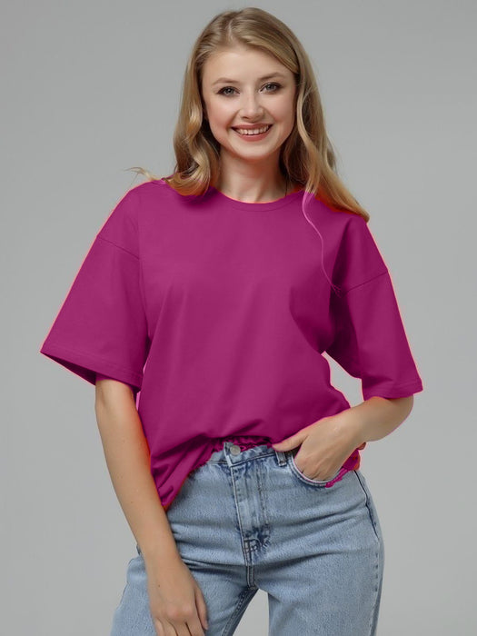Spring Summer Solid Color T Shirt Women Cotton Short Sleeved Shirt Loose All Match-Raspberry Color-Fancey Boutique