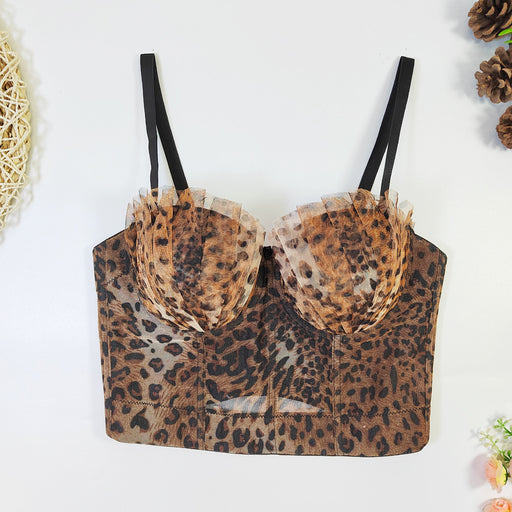 Color-Floral Leopard Print-French Design Pleated Tube Top Outer Wear Inner Wear Leopard Print Beauty Back Push up Bra Adjustable Lace Tube Top-Fancey Boutique