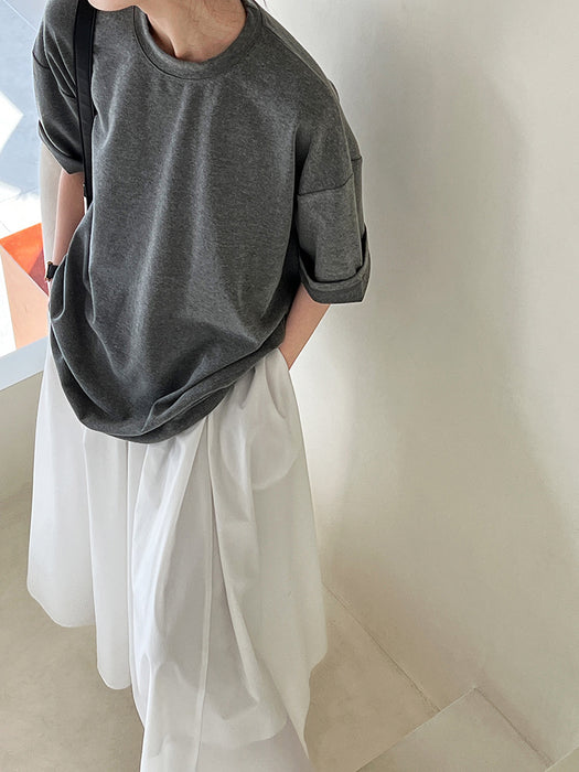 Korean Brushed Half Sleeve T shirt Women Drop Shoulder Large Minimalist Bottoming Shirt Short Sleeve Top-Dark Grey-Fancey Boutique