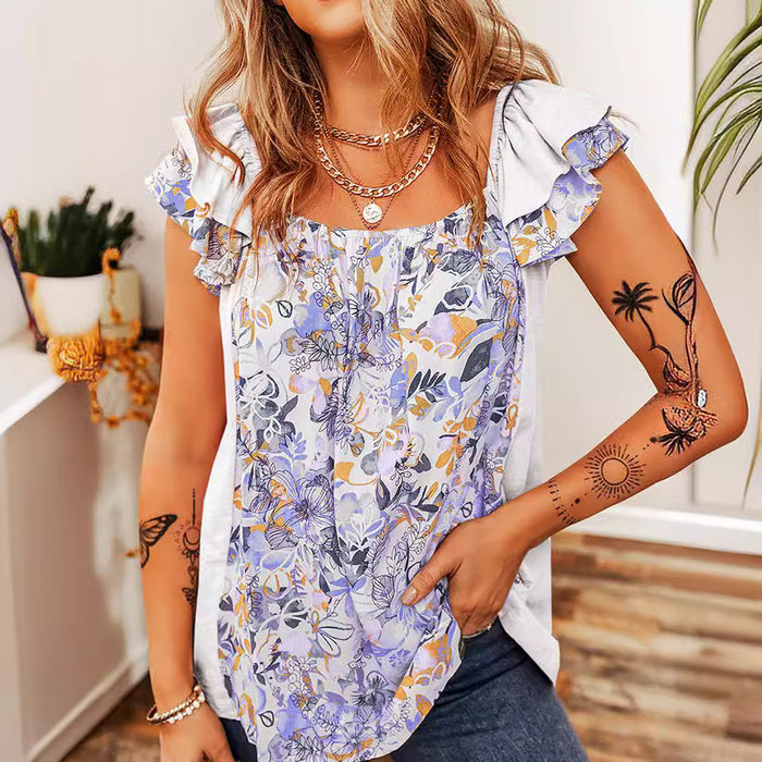 Summer Square Collar Outer Vest Floral Flounce Sleeveless Top-Fancey Boutique