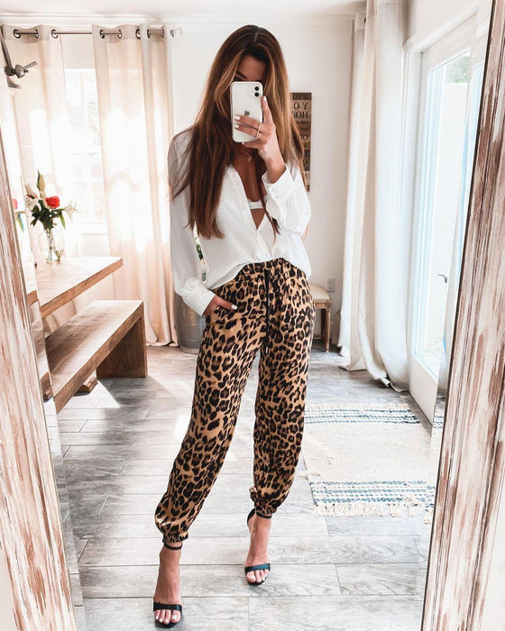 Color-Yellow Leopard Print-Summer New Trousers Fashion Casual Pants Leopard Print Forged Trousers Micro Elastic-Fancey Boutique