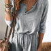 Color-Gray-Summer Casual Women Clothing Solid Color Round Neck Waist Trimming Romper-Fancey Boutique