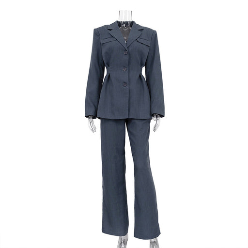 Color-Gray-Women Clothing Spring High Sense Collared Waist Tight Blazer Casual Trousers Suit Suit-Fancey Boutique