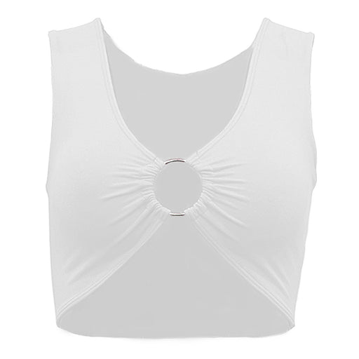 Color-White-Women Summer Cropped V-neck Solid Color Small Top Metal Ring Hollow Out Cutout Backless Sexy Slim Vest-Fancey Boutique