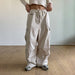 Color-White-Loose Low Waist Contrast Color Drawstring Large Pocket Overalls Pleated Small Letter Graphic Embroidery Casual Straight Leg Woven Pants-Fancey Boutique
