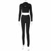 Color-Black-Women Clothing Winter Slim Fit Cropped Long Sleeve Top Slim Yoga Trousers Set-Fancey Boutique