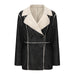 Color-Black-Faux Shearling Jacket Collared With Velvet Leather Coat Women Mid Length Autumn Winter Coat Suede Coat Women-Fancey Boutique