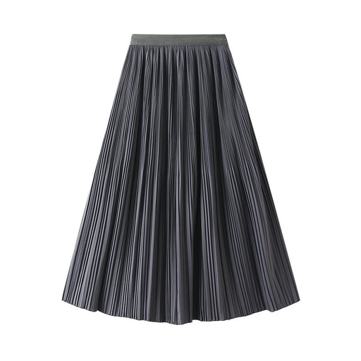 Color-Gray-Elegant Pleated Skirt Double Pleated Draping Summer Slimming Mid Length Pleated Skirt-Fancey Boutique