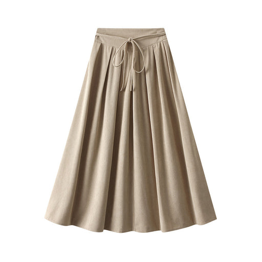 Color-Apricot-Korean Pleated Skirt Women Autumn High Waist Midi Skirt Small Drape Covering Large Swing Skirt-Fancey Boutique
