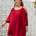 Color-Burgundy-Plus Size Women Clothing Solid Color Casual Holiday Dress Travel Crew Neck Split Puff Sleeve Dress-Fancey Boutique