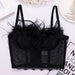 Color-Black-Lace Mesh Camisole Vest Women Outer Wear Hollow Out Cutout Backless Sexy True Feathers Tube Top Women-Fancey Boutique