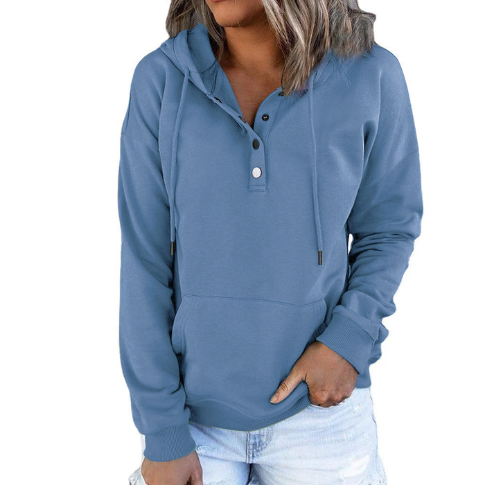 Color-Blue-Women Clothing Long Sleeve Loose Casual Hooded Drawstring Pocket Hoodie-Fancey Boutique
