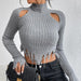 Knitted Sweaters Women Clothing Turtleneck Long Sleeve Distressed Sexy Cutout Short Cropped Exposed Design Sweater-Fancey Boutique