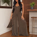 Color-Brown-Summer Women Clothing Personalized Strap Top Loose Wide Leg Pants Set-Fancey Boutique